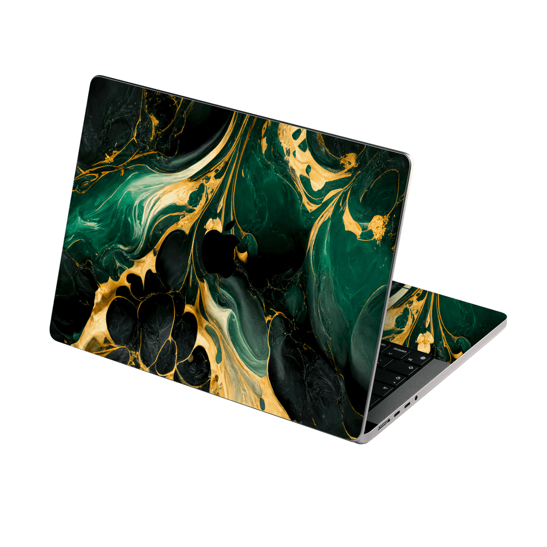 MacBook PRO 16" (2021/2023) Print Printed Custom SIGNATURE Agate Geode Royal Green Gold Skin Wrap Sticker Decal Cover Protector by EasySkinz | EasySkinz.com