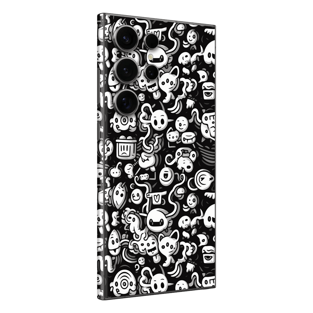 Samsung Galaxy S24 ULTRA Print Printed Custom SIGNATURE Pictogram Party Monochrome Black and White Icons Faces Skin Wrap Sticker Decal Cover Protector by QSKINZ | QSKINZ.COM
