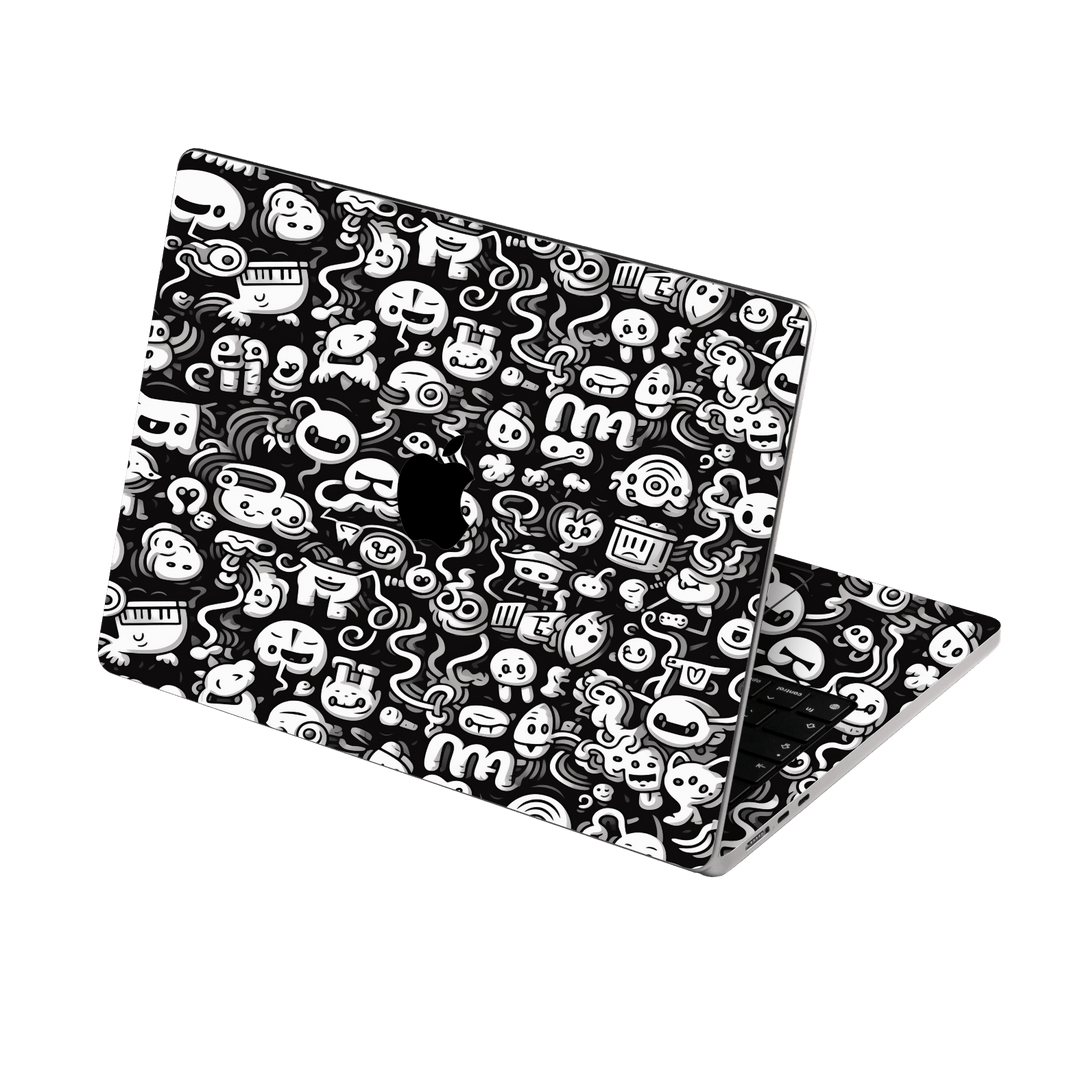 MacBook AIR 13.6" (2022/2024) Print Printed Custom SIGNATURE Pictogram Party Monochrome Black and White Icons Faces Skin Wrap Sticker Decal Cover Protector by QSKINZ | QSKINZ.COM