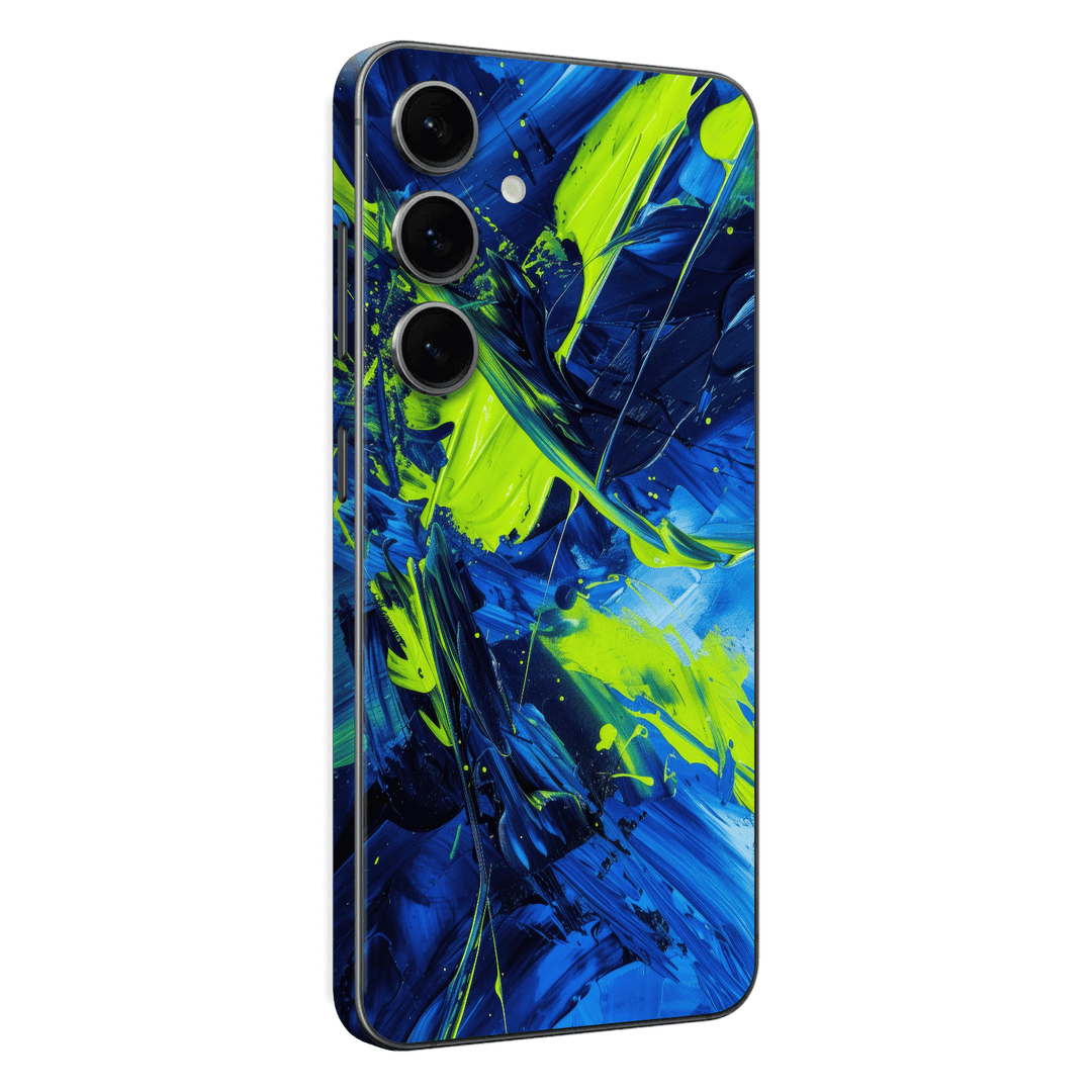 Samsung Galaxy S24 Print Printed Custom SIGNATURE Glowquatic Neon Yellow Green Blue Skin Wrap Sticker Decal Cover Protector by QSKINZ | QSKINZ.COM