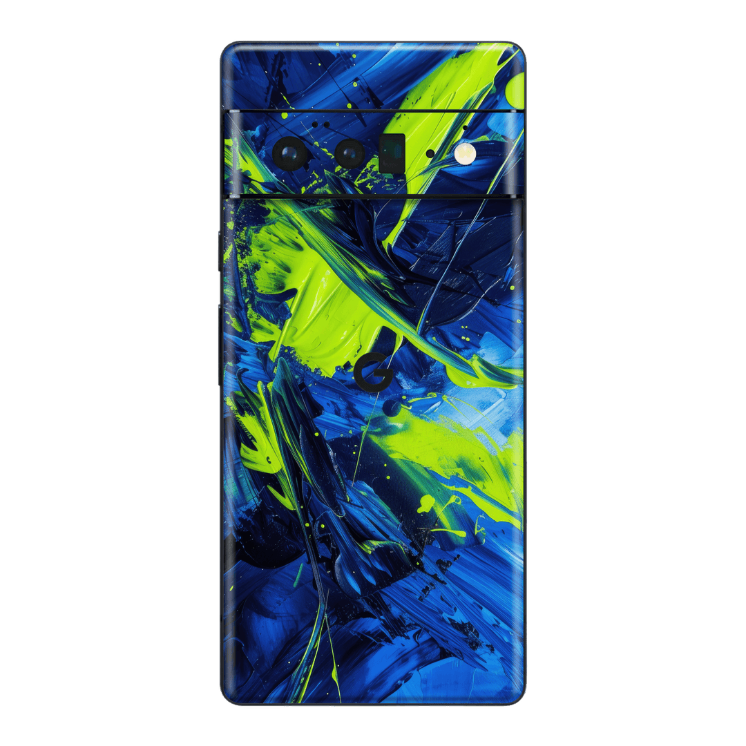 Pixel 6 PRO Print Printed Custom SIGNATURE Glowquatic Neon Yellow Green Blue Skin Wrap Sticker Decal Cover Protector by QSKINZ | QSKINZ.COM