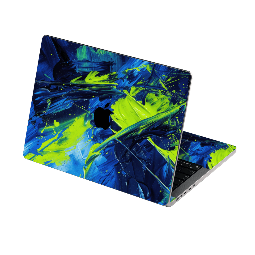 MacBook PRO 14" (2021/2023) Print Printed Custom SIGNATURE Glowquatic Neon Yellow Green Blue Skin Wrap Sticker Decal Cover Protector by QSKINZ | QSKINZ.COM