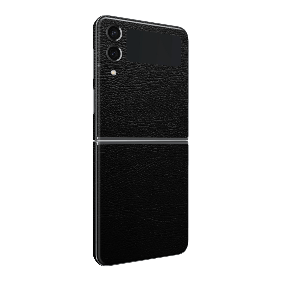 Samsung Galaxy Z Flip 4 (2022) BLACK LEATHER Skin Wrap Sticker Decal Cover Protector by EasySkinz | EasySkinz.com