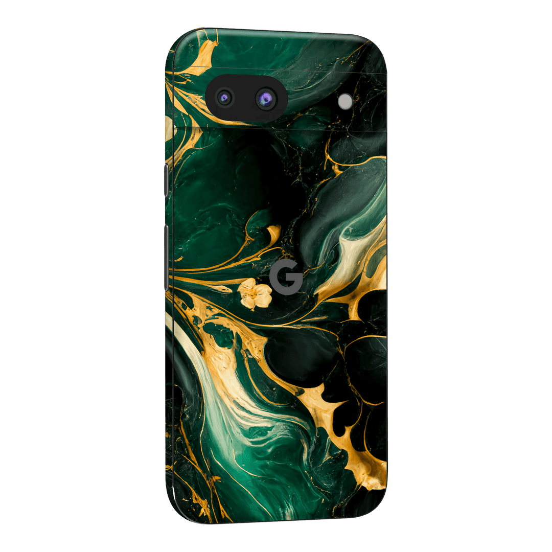 Google Pixel 8a Print Printed Custom SIGNATURE Agate Geode Royal Green Gold Skin Wrap Sticker Decal Cover Protector by QSKINZ | qskinz.com