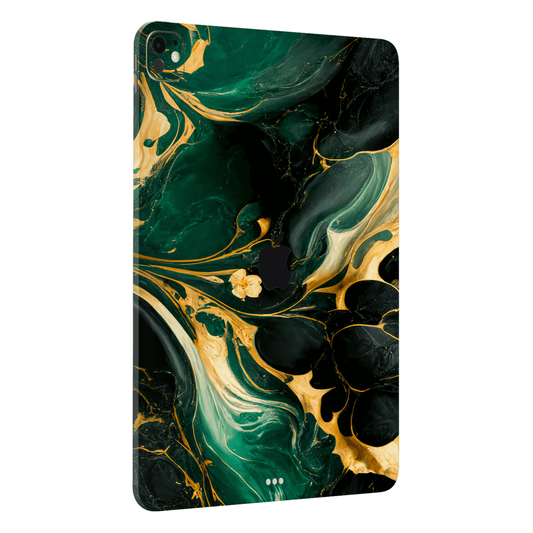 iPad Pro 11” (M4) Print Printed Custom SIGNATURE Agate Geode Royal Green Gold Skin Wrap Sticker Decal Cover Protector by QSKINZ | qskinz.com
