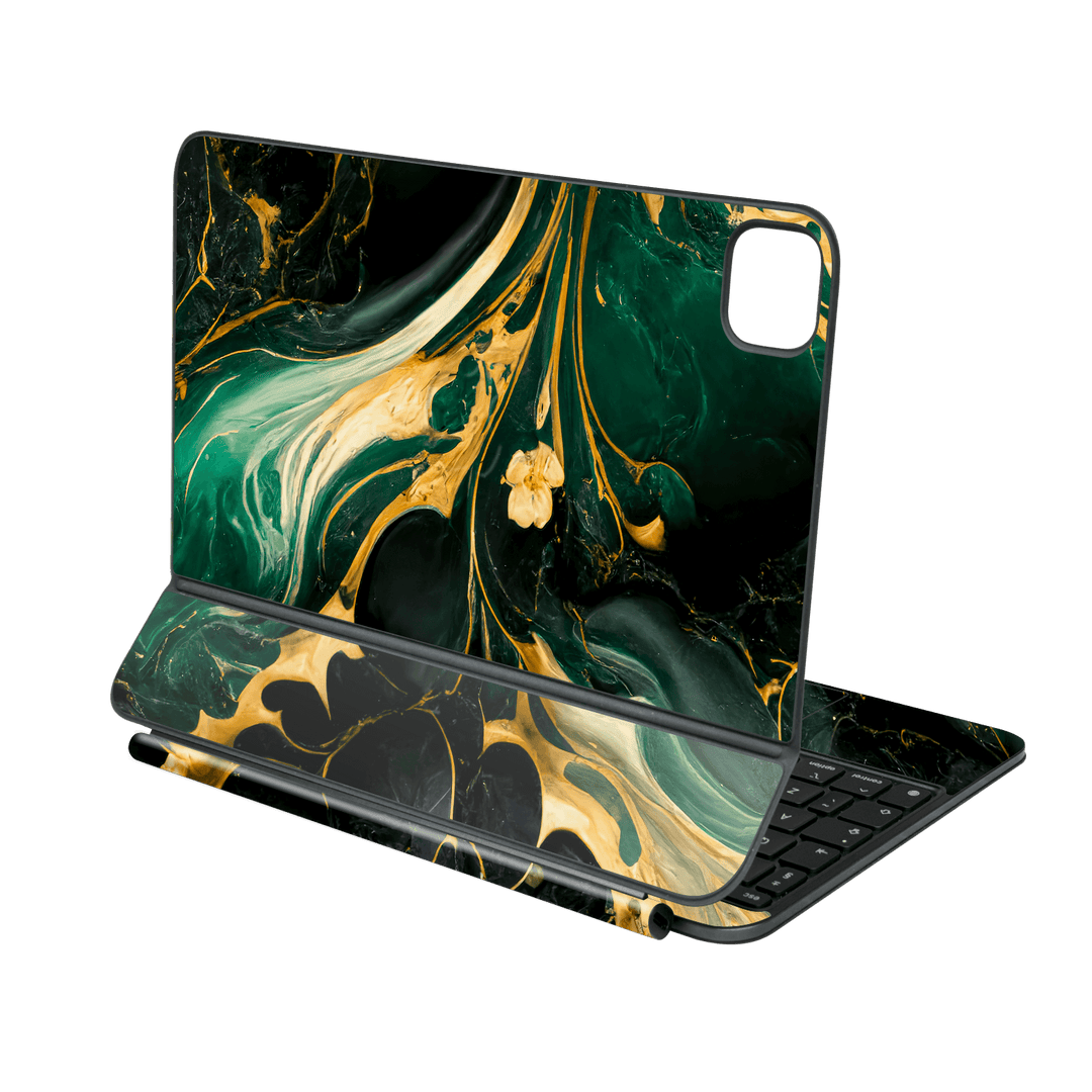 Magic Keyboard for iPad PRO 11” (M4, 2024) Print Printed Custom SIGNATURE Agate Geode Royal Green Gold Skin Wrap Sticker Decal Cover Protector by QSKINZ | qskinz.com