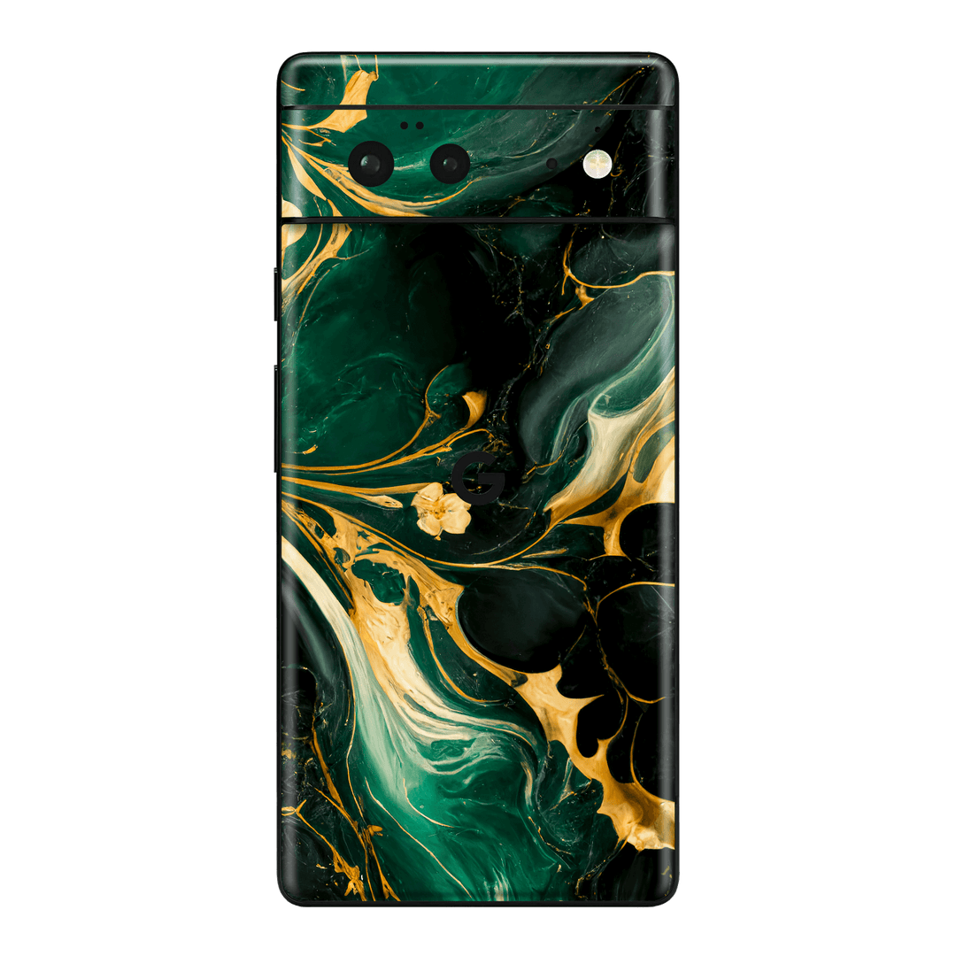 Google Pixel 6 Print Printed Custom SIGNATURE Agate Geode Royal Green Gold Skin Wrap Sticker Decal Cover Protector by EasySkinz | EasySkinz.com