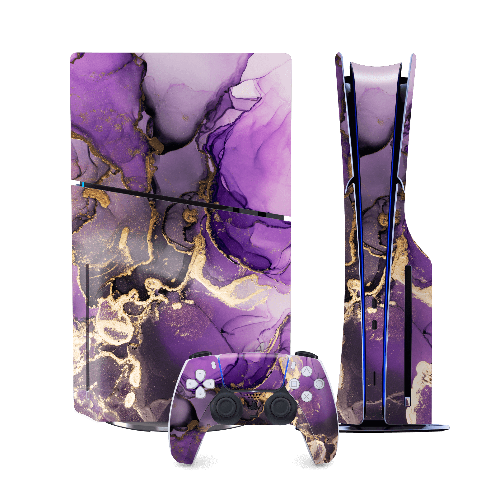 PS5 SLIM DISC EDITION (PlayStation 5 SLIM) Print Printed Custom SIGNATURE AGATE GEODE Purple-Gold Skin Wrap Sticker Decal Cover Protector by QSKINZ | qskinz.com