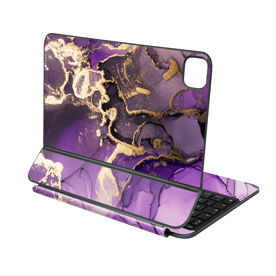 Magic Keyboard for iPad PRO 11” (M4, 2024) Print Printed Custom SIGNATURE AGATE GEODE Purple-Gold Skin Wrap Sticker Decal Cover Protector by QSKINZ | qskinz.com