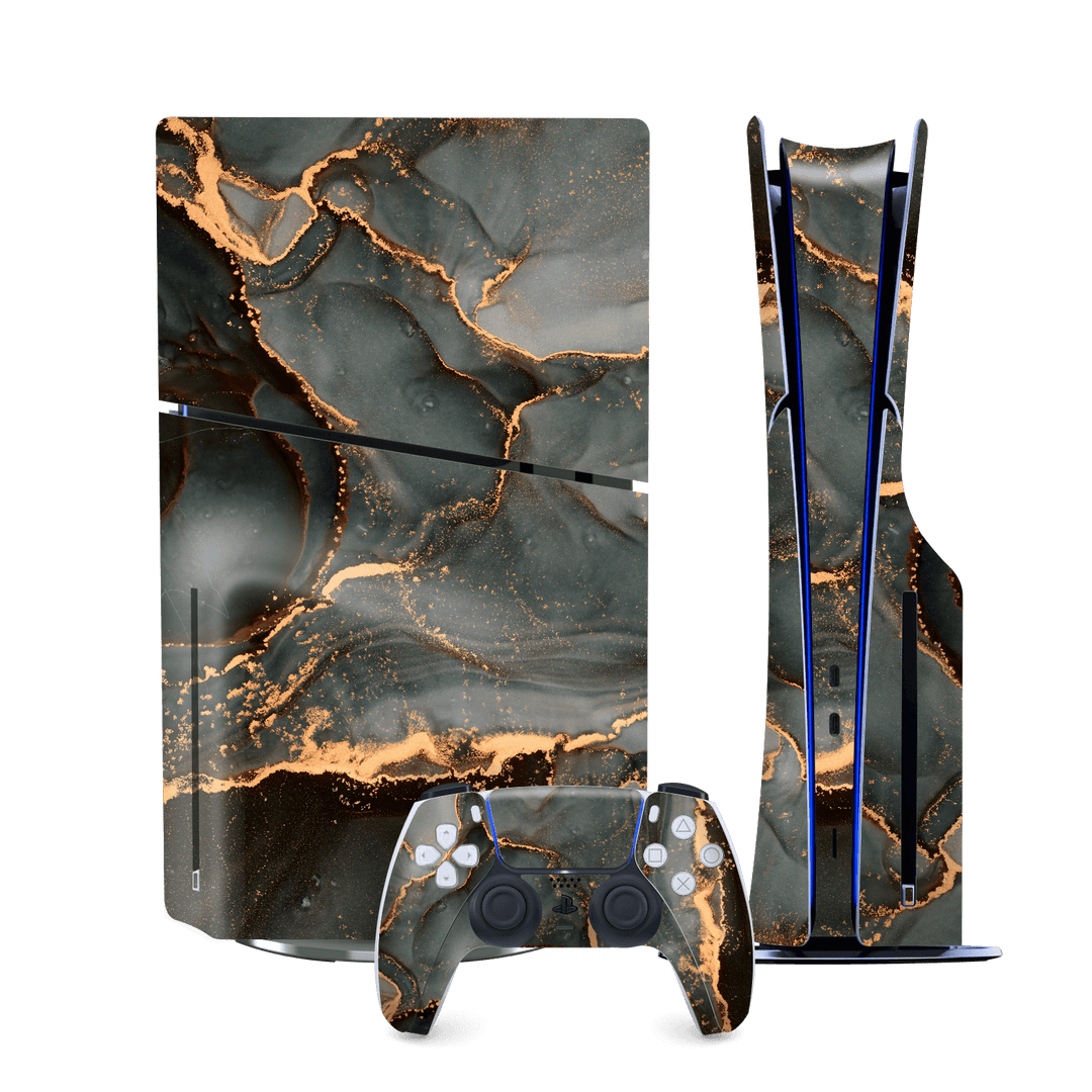 PS5 SLIM DISC EDITION (PlayStation 5 SLIM) Print Printed Custom SIGNATURE AGATE GEODE Deep Forest Skin, Wrap, Decal, Protector, Cover by QSKINZ | qskinz.com