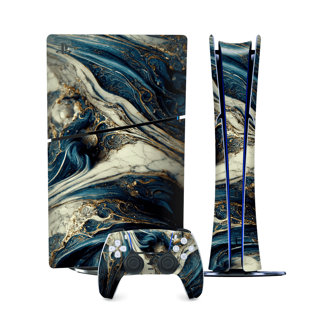 PS5 SLIM DIGITAL EDITION (PlayStation 5 SLIM) Printed Custom SIGNATURE Agate Geode Naia Ocean Blue Stone Skin Wrap Sticker Decal Cover Protector by QSKINZ | qskinz.com