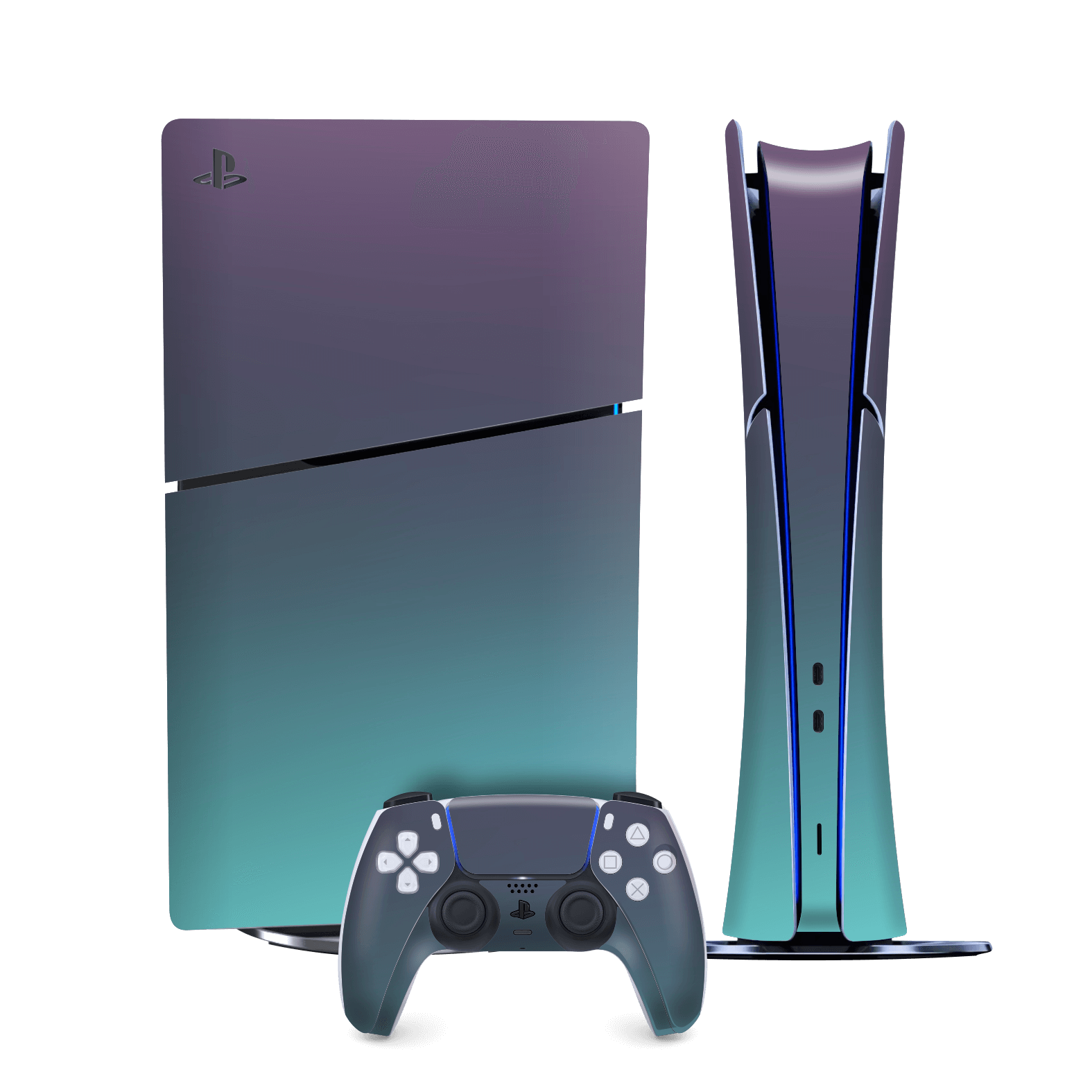 PS5 SLIM DIGITAL EDITION (PlayStation 5 SLIM) Chameleon Turquoise-Lavender Lilac Colour-changing Metallic Skin Wrap Sticker Decal Cover Protector by QSKINZ | qskinz.com