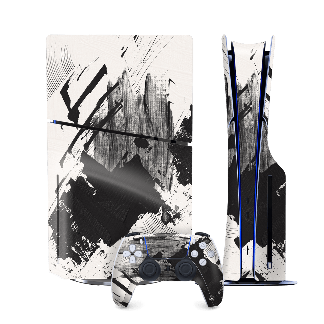PS5 SLIM DISC EDITION (PlayStation 5 SLIM) Print Printed Custom SIGNATURE Black and White Madness Skin Wrap Sticker Decal Cover Protector by QSKINZ | qskinz.com