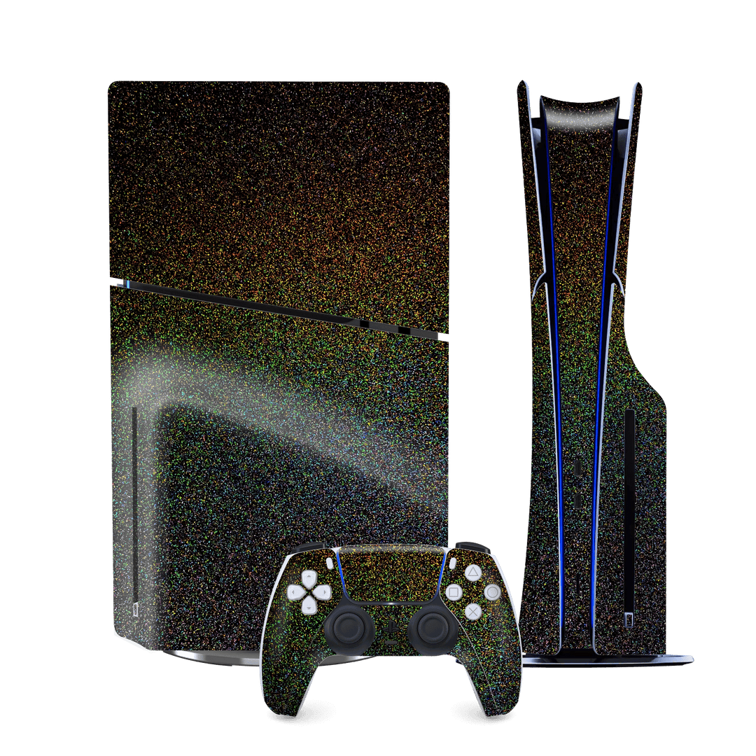 PS5 SLIM DISC EDITION (PlayStation 5 SLIM)  GALAXY Galactic Black Milky Way Rainbow Sparkling Metallic Gloss Finish Skin Wrap Sticker Decal Cover Protector by QSKINZ | qskinz.com