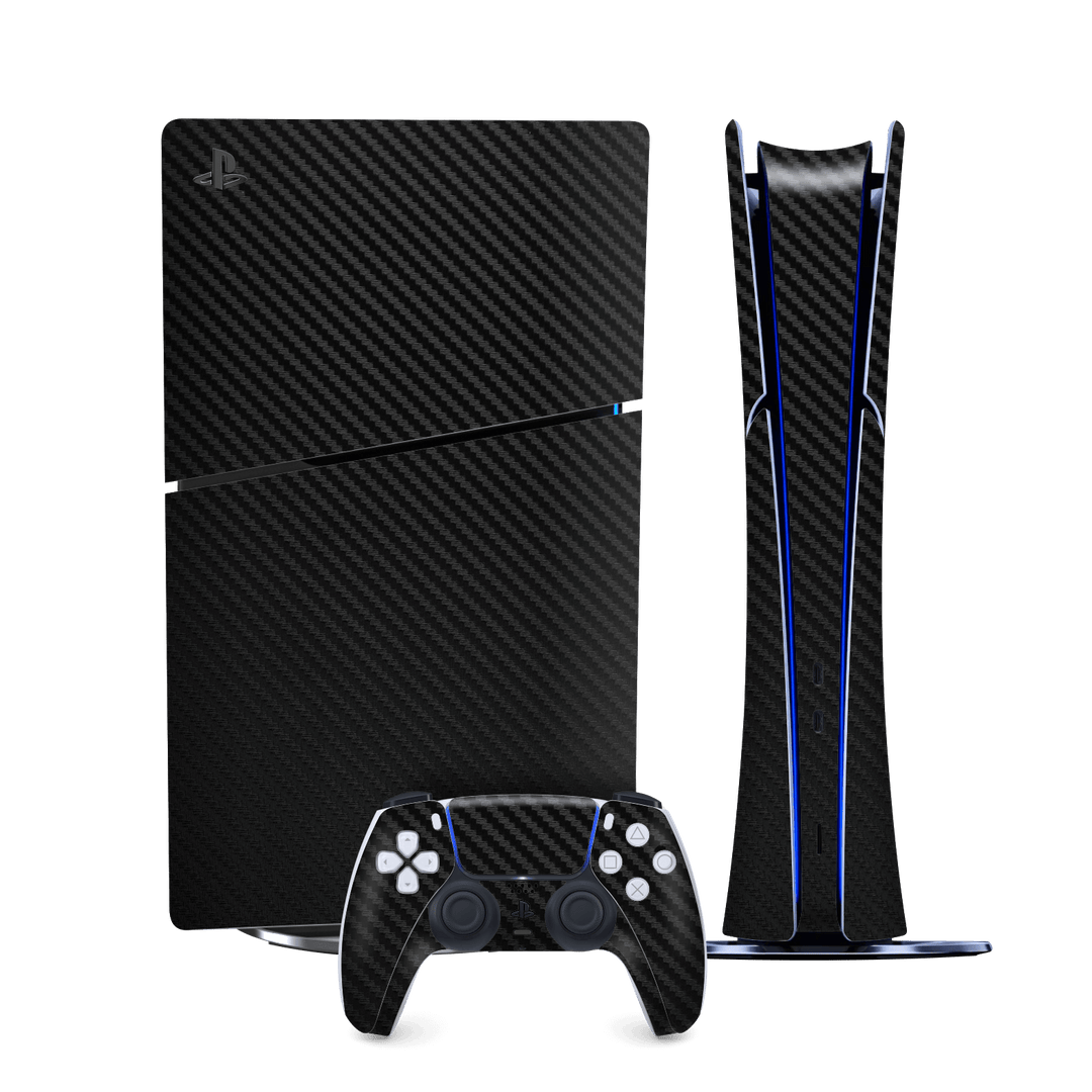 PS5 SLIM DIGITAL EDITION (PlayStation 5 SLIM) Black 3D Textured Carbon Fibre Fiber Skin Wrap Sticker Decal Cover Protector by QSKINZ | qskinz.com
