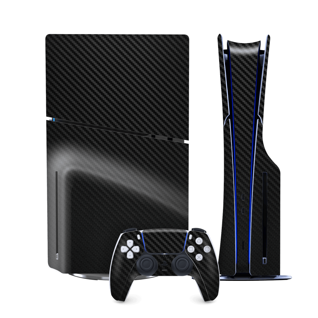 PS5 SLIM DISC EDITION (PlayStation 5 SLIM) Black 3D Textured Carbon Fibre Fiber Skin Wrap Sticker Decal Cover Protector by QSKINZ | qskinz.com