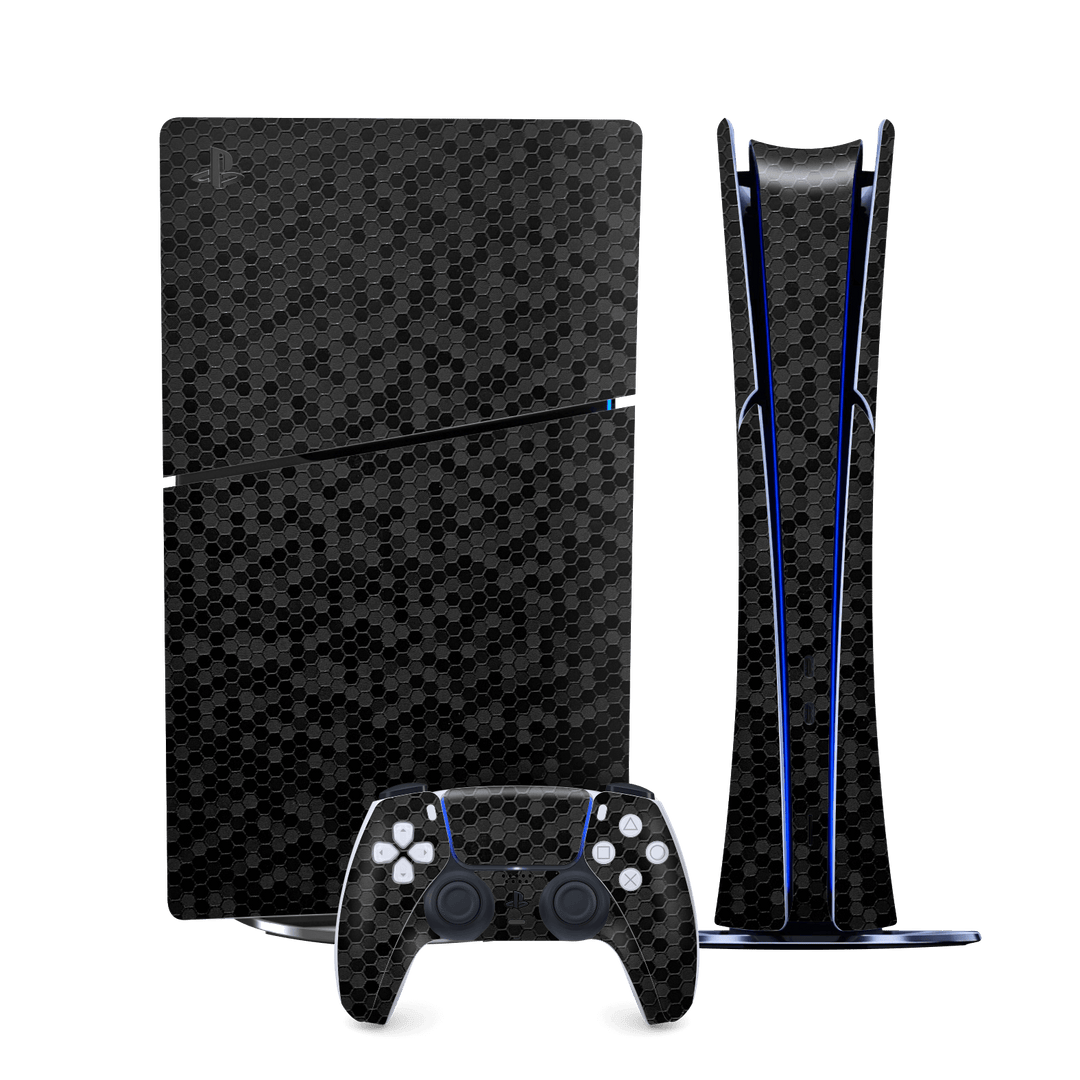 PS5 SLIM DIGITAL EDITION (PlayStation 5 SLIM) Luxuria Black Honeycomb 3D Textured Skin Wrap Sticker Decal Cover Protector by QSKINZ | qskinz.com