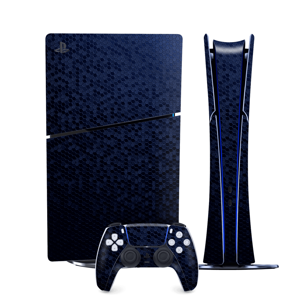 PS5 SLIM DIGITAL EDITION (PlayStation 5 SLIM) Luxuria Navy Blue Honeycomb 3D Textured Skin Wrap Sticker Decal Cover Protector by QSKINZ | qskinz.com