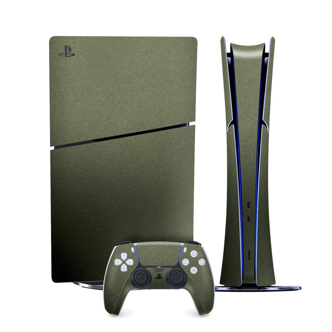 PS5 SLIM DIGITAL EDITION (PlayStation 5 SLIM) Military Green Metallic Skin Wrap Sticker Decal Cover Protector by QSKINZ | qskinz.com