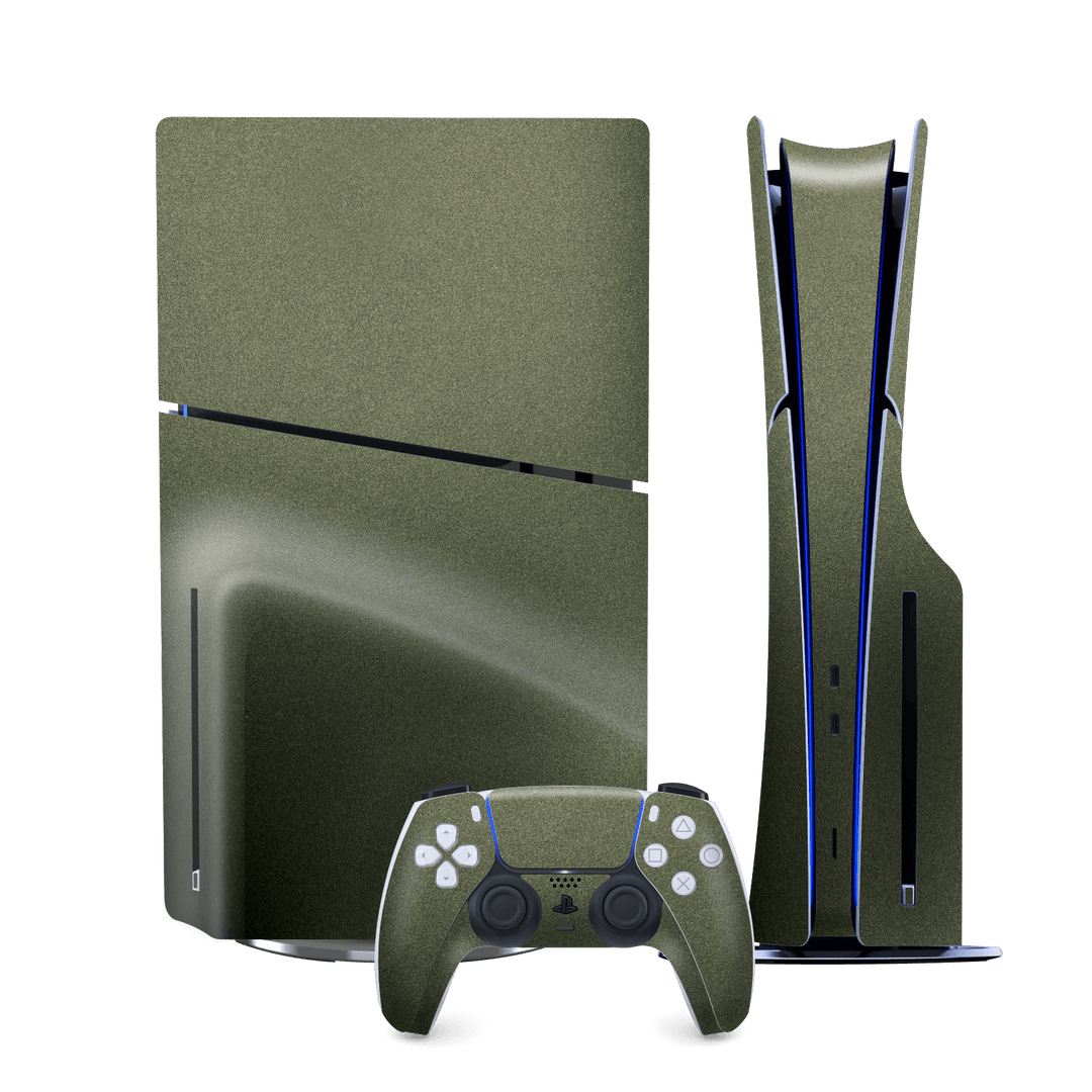 PS5 SLIM DISC EDITION (PlayStation 5 SLIM) Military Green Metallic Skin Wrap Sticker Decal Cover Protector by QSKINZ | qskinz.com