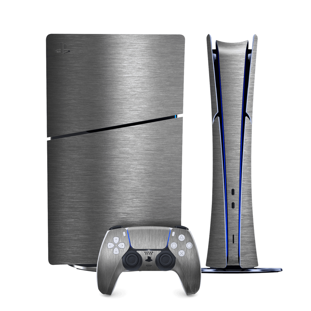 PS5 SLIM DIGITAL EDITION (PlayStation 5 SLIM) Brushed Metal Titanium Metallic Skin Wrap Sticker Decal Cover Protector by QSKINZ | qskinz.com