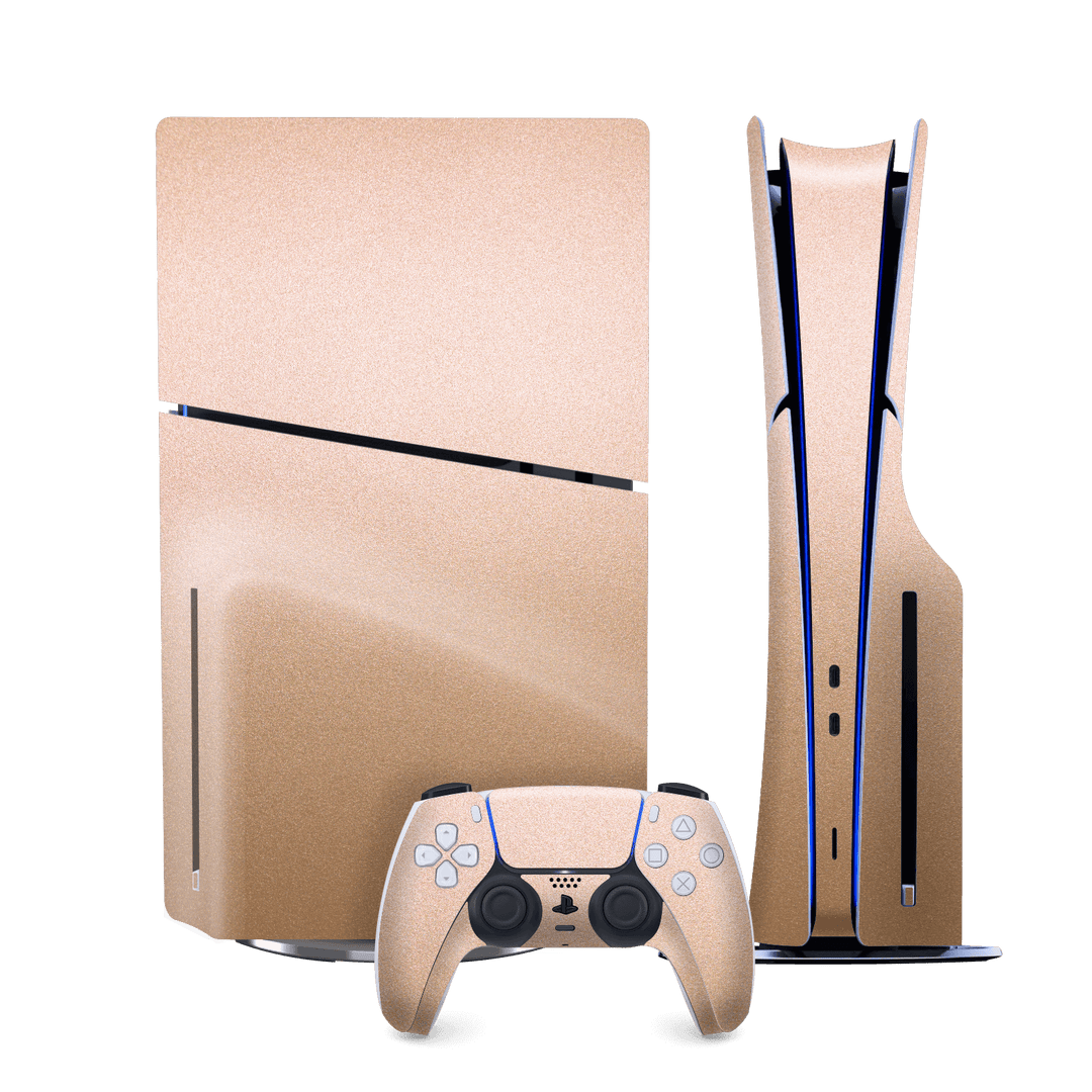 PS5 SLIM DISC EDITION (PlayStation 5 SLIM) Luxuria Rose Gold Metallic 3D Textured Skin Wrap Sticker Decal Cover Protector by QSKINZ | qskinz.com