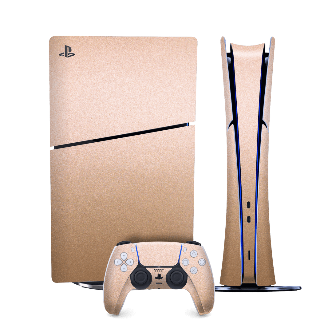 PS5 SLIM DIGITAL EDITION (PlayStation 5 SLIM) Luxuria Rose Gold Metallic 3D Textured Skin Wrap Sticker Decal Cover Protector by QSKINZ | qskinz.com