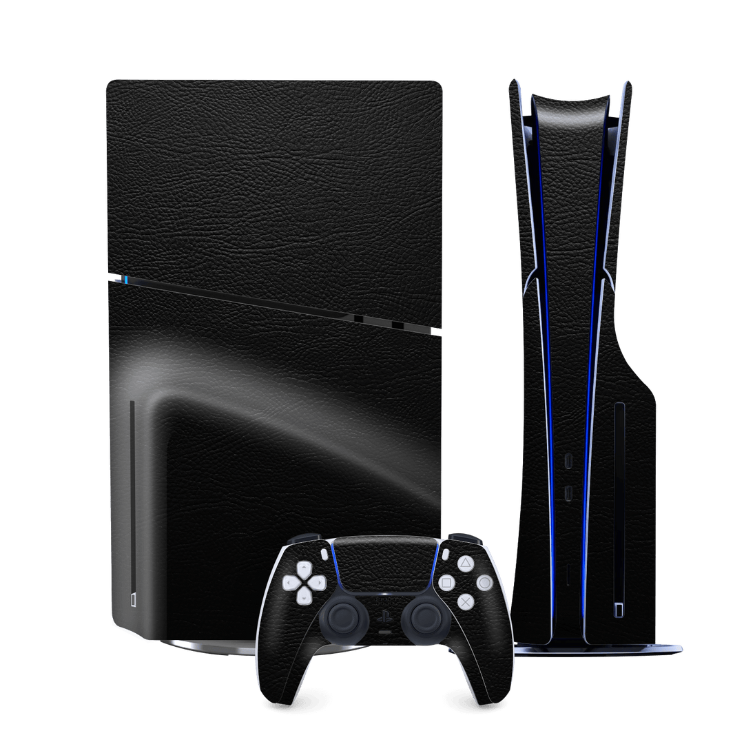 PS5 SLIM DISC EDITION (PlayStation 5 SLIM) Luxuria BLACK LEATHER Riders Skin Wrap Sticker Decal Cover Protector by QSKINZ | qskinz.com