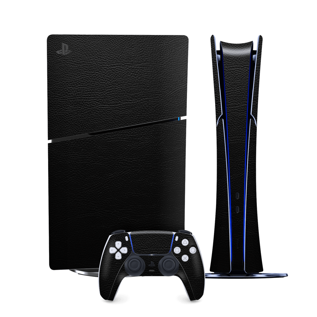 PS5 SLIM DIGITAL EDITION (PlayStation 5 SLIM) Luxuria BLACK LEATHER Riders Skin Wrap Sticker Decal Cover Protector by QSKINZ | qskinz.com