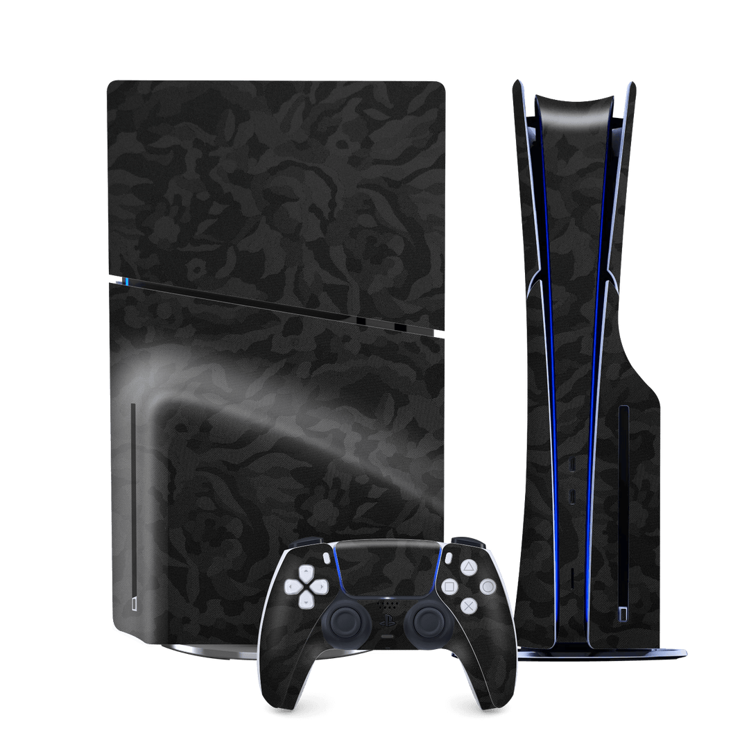 PS5 SLIM DISC EDITION (PlayStation 5 SLIM) Luxuria Black 3D Textured Camo Camouflage Skin Wrap Sticker Decal Cover Protector by QSKINZ | qskinz.com