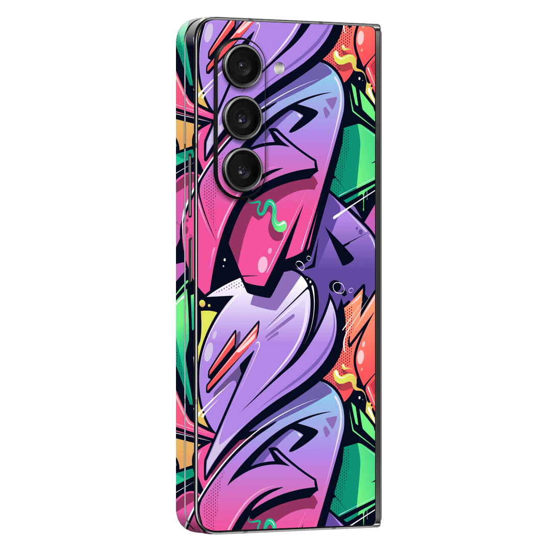Samsung Galaxy Z Fold 5 (2023) Print Printed Custom SIGNATURE Japanese Style Pop Art Graffiti Pop Culture Purple Pink Yellow Green Skin, Wrap, Decal, Protector, Cover by EasySkinz | EasySkinz.com
