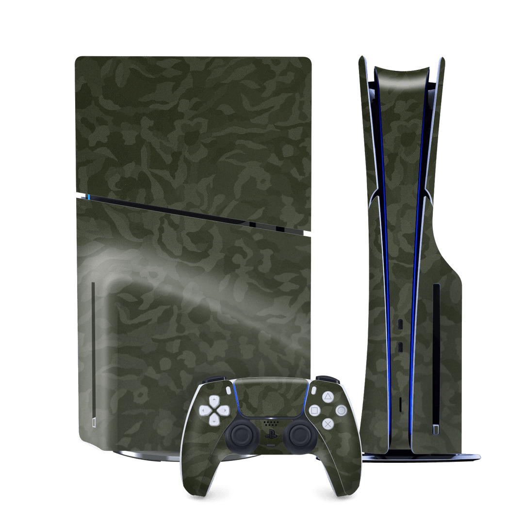 PS5 SLIM DISC EDITION (PlayStation 5 SLIM) Luxuria Green 3D Textured Camo Camouflage Skin Wrap Sticker Decal Cover Protector by QSKINZ | qskinz.com