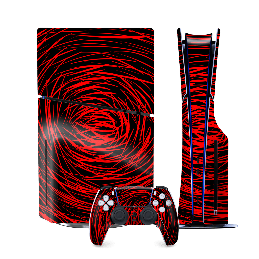PS5 SLIM DISC EDITION (PlayStation 5 SLIM) Print Printed Custom SIGNATURE Quasar Red Mesh Skin Wrap Sticker Decal Cover Protector by QSKINZ | QSKINZ.COM