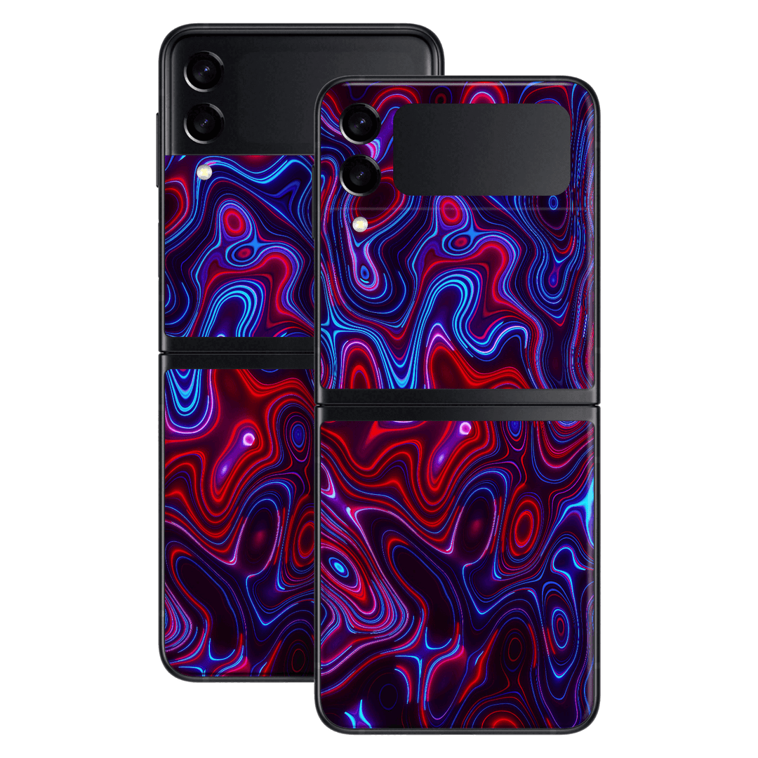 Samsung Galaxy Z Flip 3 Print Printed Custom SIGNATURE Flux Fusion Purple Neon Skin Wrap Sticker Decal Cover Protector by QSKINZ | QSKINZ.COM