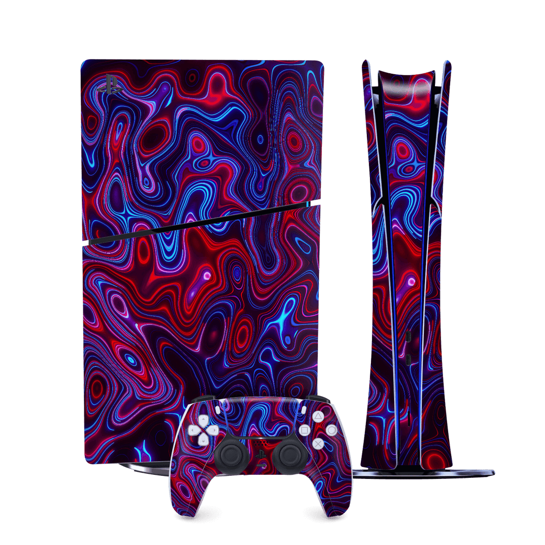 PS5 SLIM DIGITAL EDITION (PlayStation 5 SLIM) Print Printed Custom SIGNATURE Flux Fusion Purple Neon Skin Wrap Sticker Decal Cover Protector by QSKINZ | QSKINZ.COM