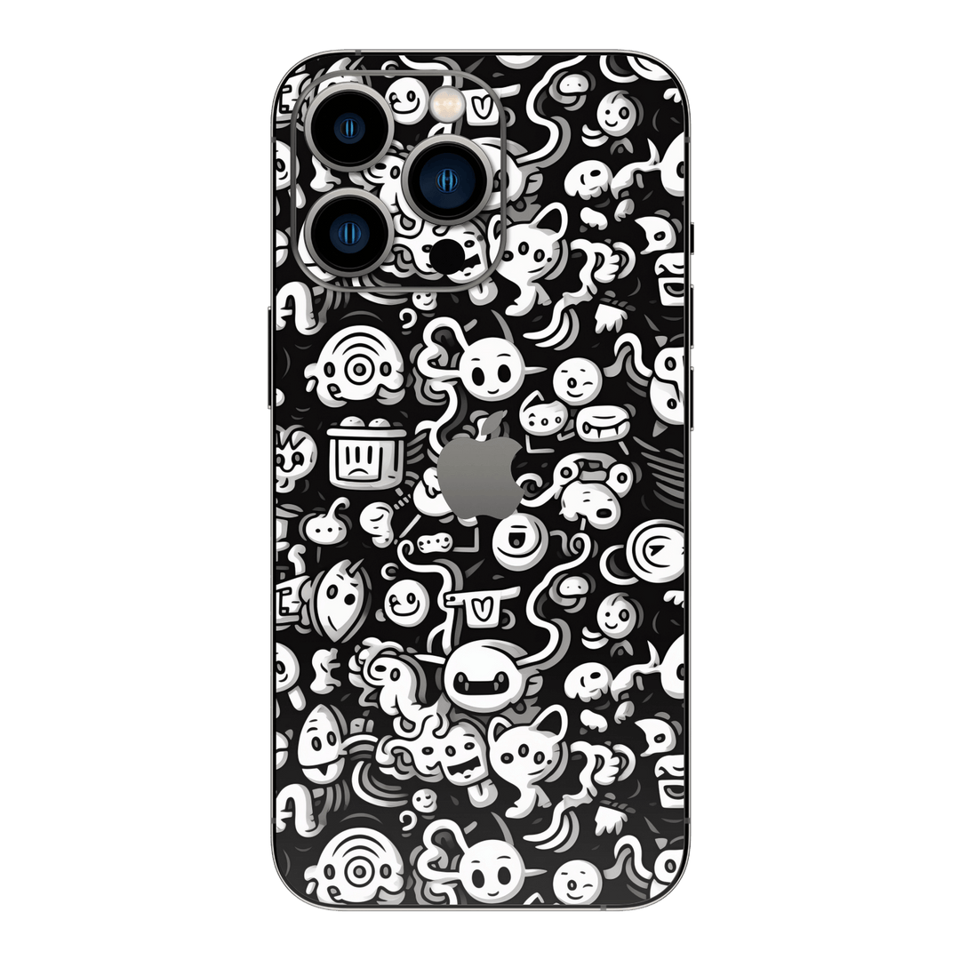 iPhone 15 Pro Max Print Printed Custom SIGNATURE Pictogram Party Monochrome Black and White Icons Faces Skin Wrap Sticker Decal Cover Protector by QSKINZ | QSKINZ.COM