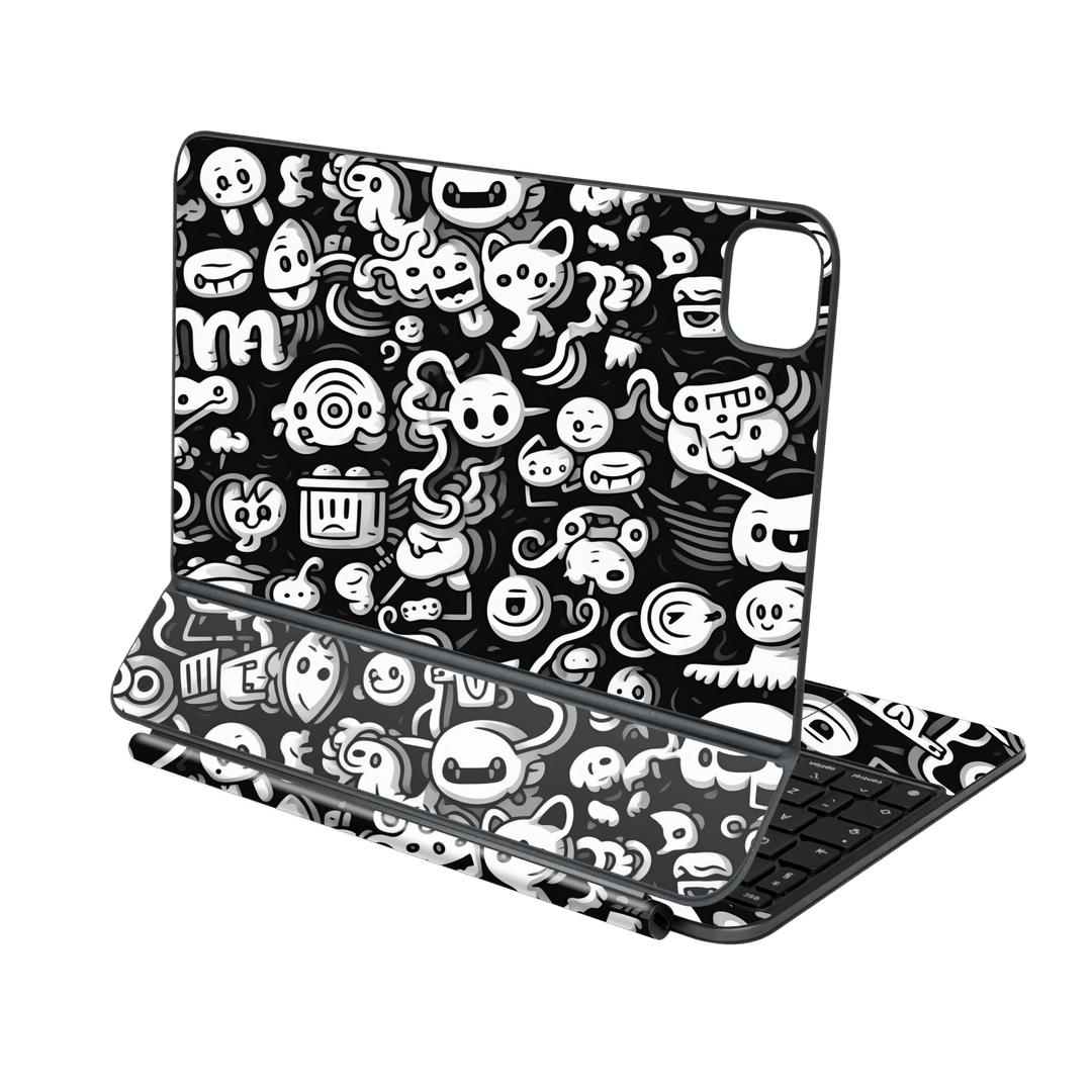 Magic Keyboard for iPad PRO 11” (M4, 2024) Print Printed Custom SIGNATURE Pictogram Party Monochrome Black and White Icons Faces Skin Wrap Sticker Decal Cover Protector by QSKINZ | QSKINZ.COM