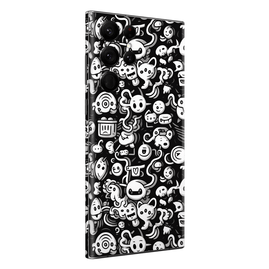Samsung Galaxy S23 ULTRA Print Printed Custom SIGNATURE Pictogram Party Monochrome Black and White Icons Faces Skin Wrap Sticker Decal Cover Protector by QSKINZ | QSKINZ.COM