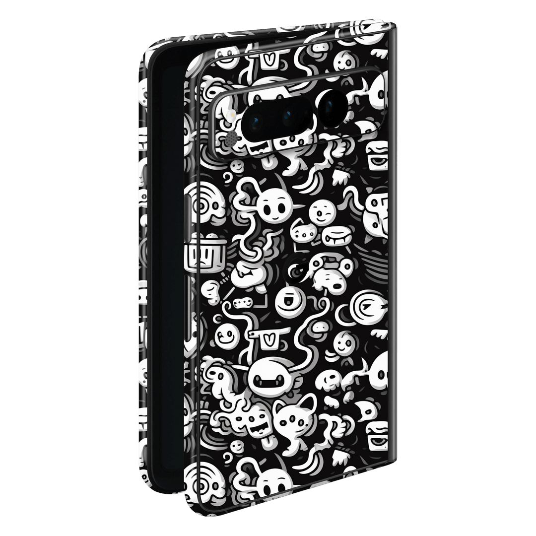 Pixel FOLD Print Printed Custom SIGNATURE Pictogram Party Monochrome Black and White Icons Faces Skin Wrap Sticker Decal Cover Protector by QSKINZ | QSKINZ.COM