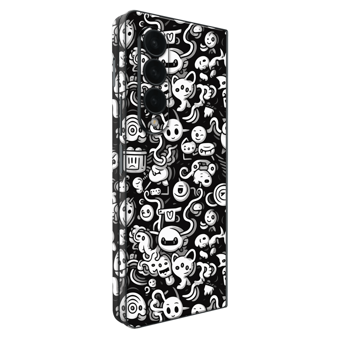 Samsung Galaxy Z Fold 4 Print Printed Custom SIGNATURE Pictogram Party Monochrome Black and White Icons Faces Skin Wrap Sticker Decal Cover Protector by QSKINZ | QSKINZ.COM