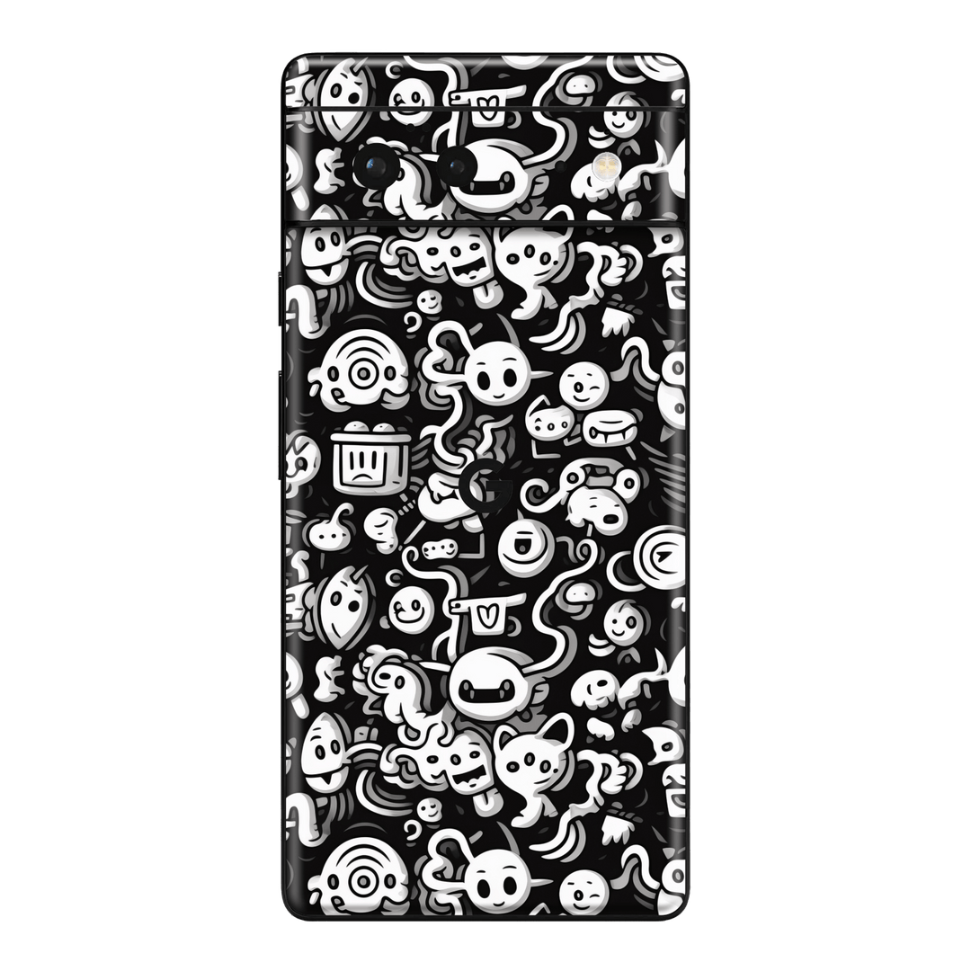 Pixel 6 Print Printed Custom SIGNATURE Pictogram Party Monochrome Black and White Icons Faces Skin Wrap Sticker Decal Cover Protector by QSKINZ | QSKINZ.COM