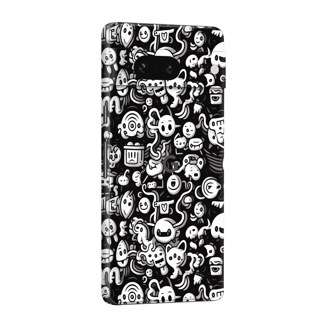 Pixel 7 Print Printed Custom SIGNATURE Pictogram Party Monochrome Black and White Icons Faces Skin Wrap Sticker Decal Cover Protector by QSKINZ | QSKINZ.COM
