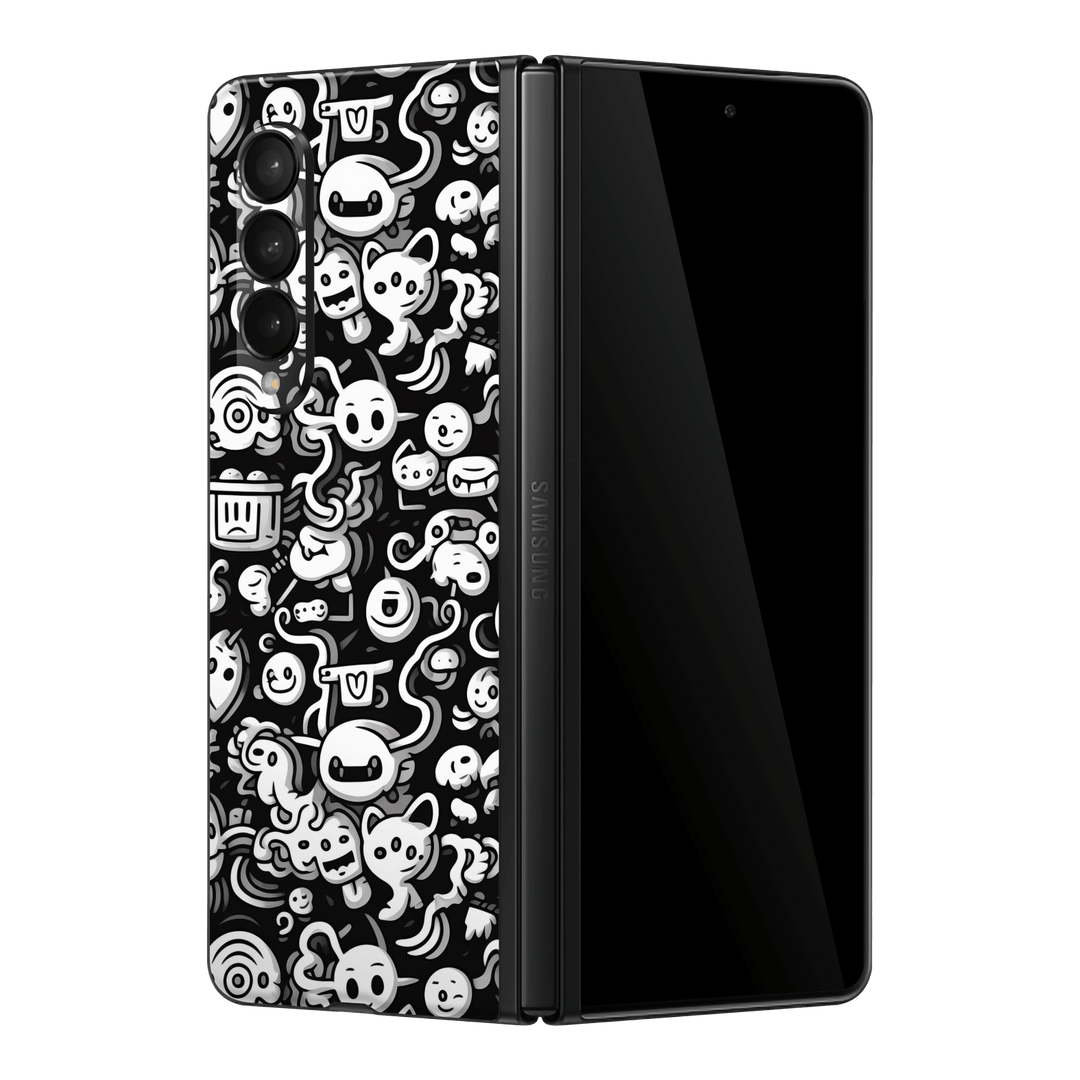 Samsung Galaxy Z Fold 3 Print Printed Custom SIGNATURE Pictogram Party Monochrome Black and White Icons Faces Skin Wrap Sticker Decal Cover Protector by QSKINZ | QSKINZ.COM