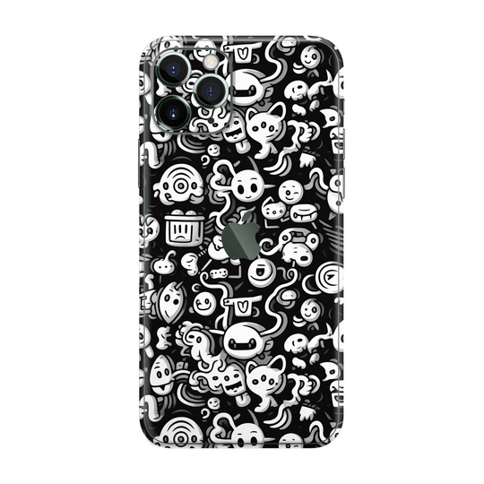 iPhone 11 Pro MAX Print Printed Custom SIGNATURE Pictogram Party Monochrome Black and White Icons Faces Skin Wrap Sticker Decal Cover Protector by QSKINZ | QSKINZ.COM