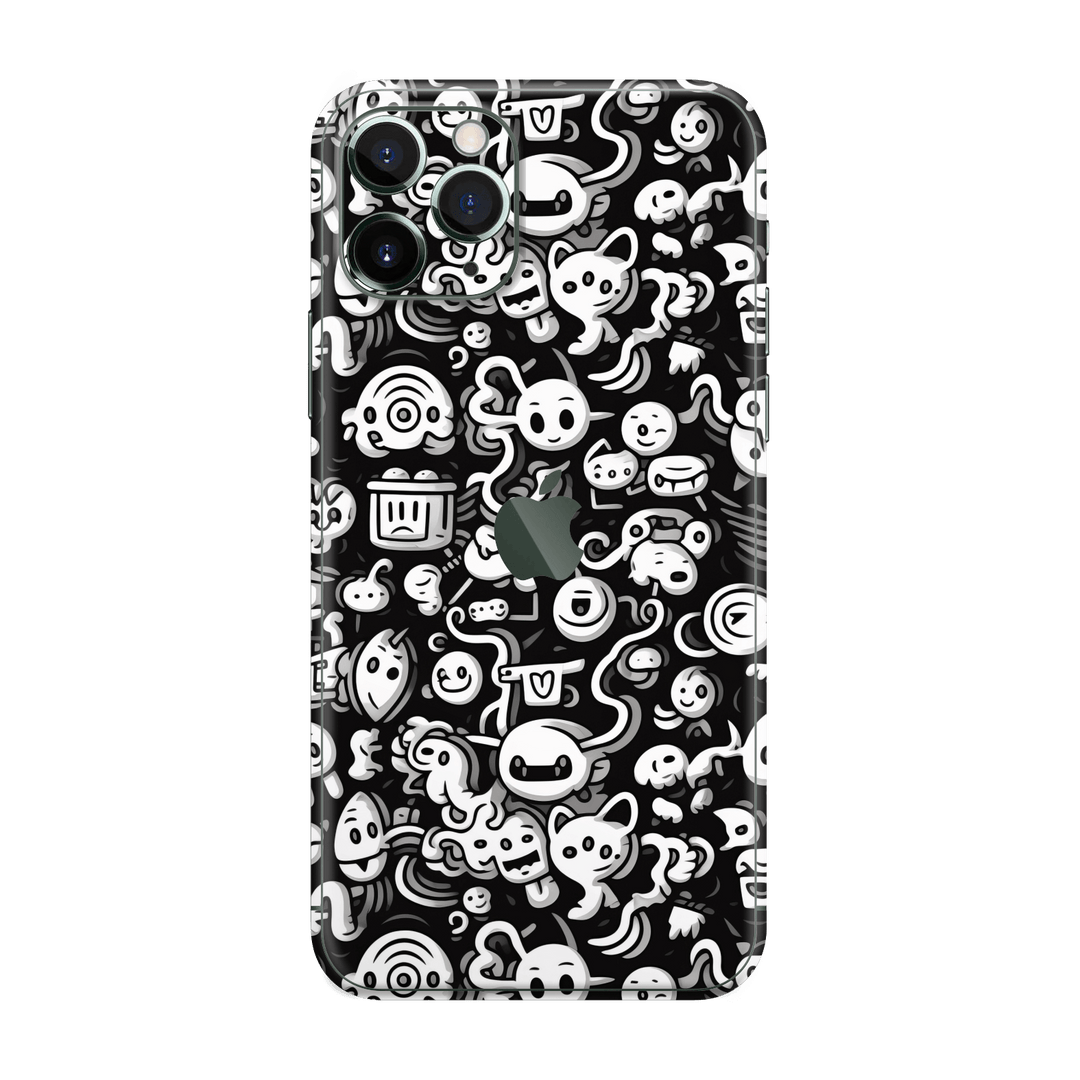 iPhone 11 PRO Print Printed Custom SIGNATURE Pictogram Party Monochrome Black and White Icons Faces Skin Wrap Sticker Decal Cover Protector by QSKINZ | QSKINZ.COM
