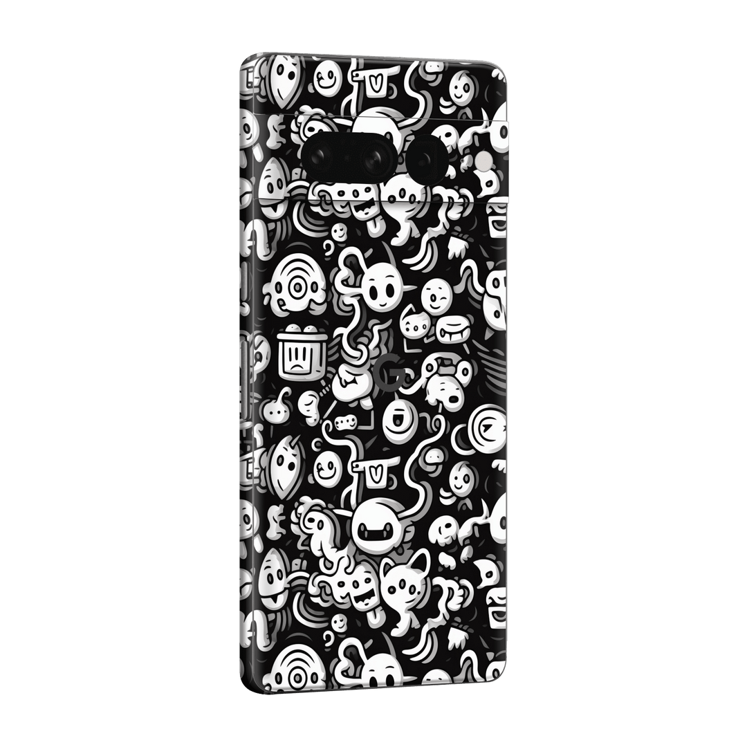 Pixel 7 PRO Print Printed Custom SIGNATURE Pictogram Party Monochrome Black and White Icons Faces Skin Wrap Sticker Decal Cover Protector by QSKINZ | QSKINZ.COM