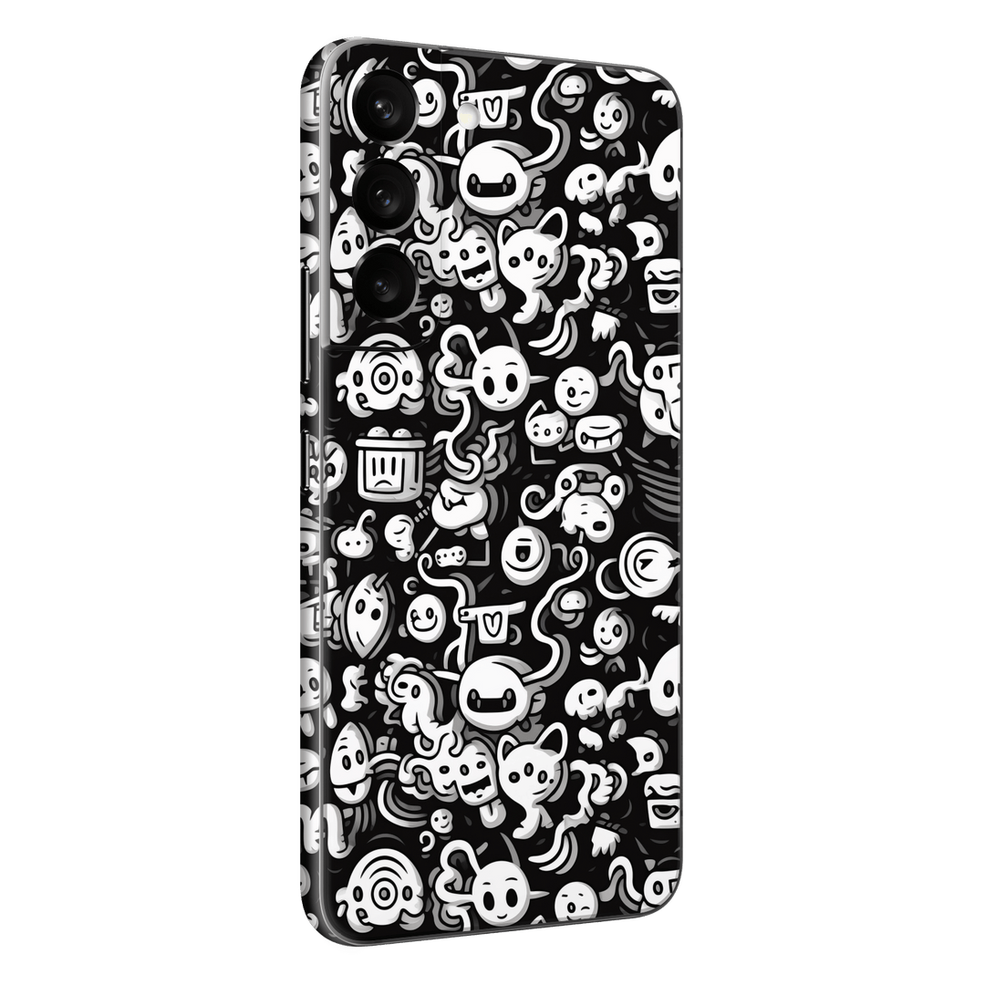 Samsung Galaxy S22+ PLUS Print Printed Custom SIGNATURE Pictogram Party Monochrome Black and White Icons Faces Skin Wrap Sticker Decal Cover Protector by QSKINZ | QSKINZ.COM