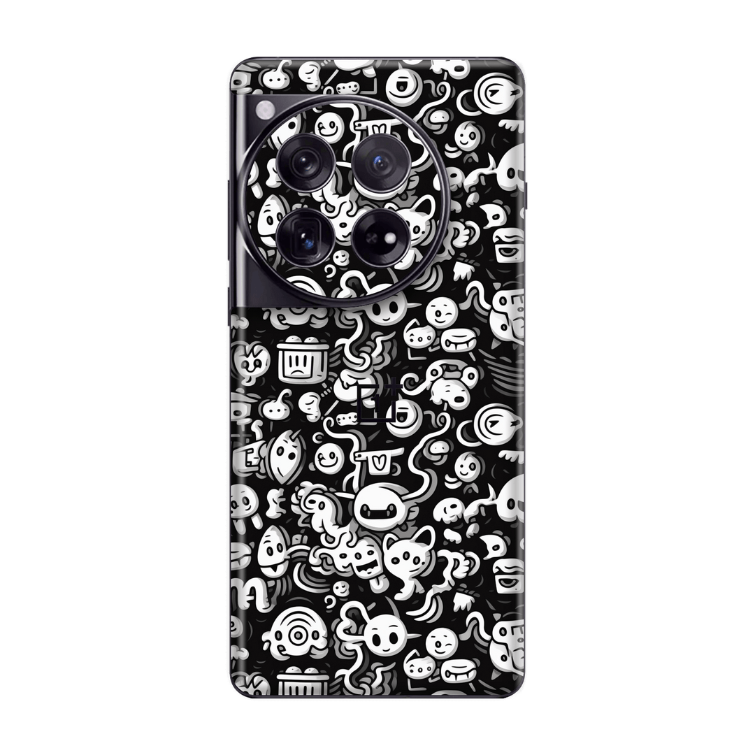OnePlus 12 Print Printed Custom SIGNATURE Pictogram Party Monochrome Black and White Icons Faces Skin Wrap Sticker Decal Cover Protector by QSKINZ | QSKINZ.COM