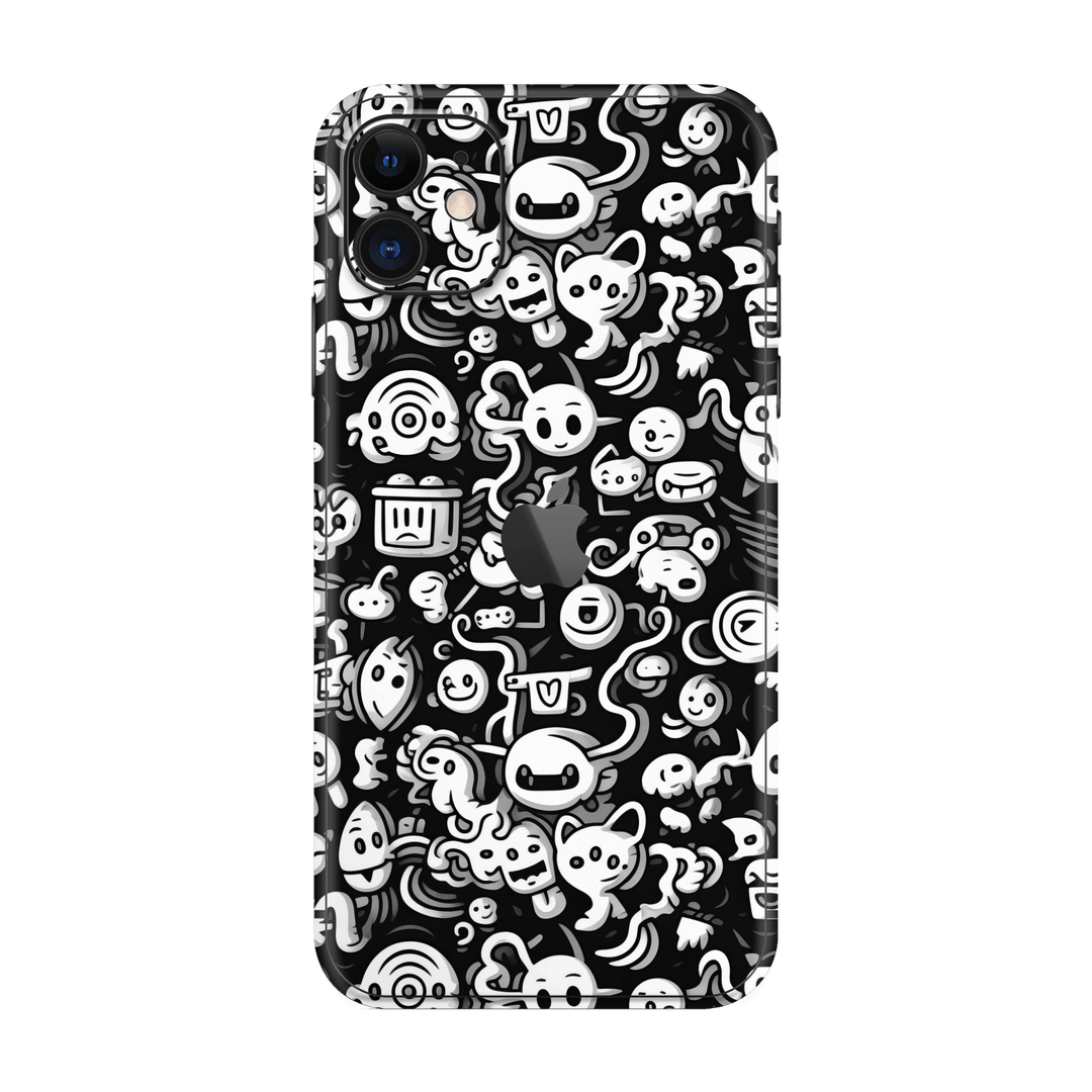 iPhone 11 Print Printed Custom SIGNATURE Pictogram Party Monochrome Black and White Icons Faces Skin Wrap Sticker Decal Cover Protector by QSKINZ | QSKINZ.COM