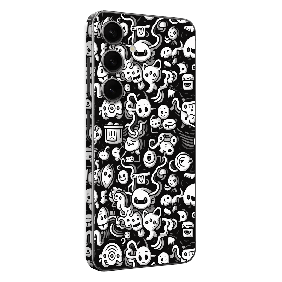 Samsung Galaxy S24+ PLUS Print Printed Custom SIGNATURE Pictogram Party Monochrome Black and White Icons Faces Skin Wrap Sticker Decal Cover Protector by QSKINZ | QSKINZ.COM